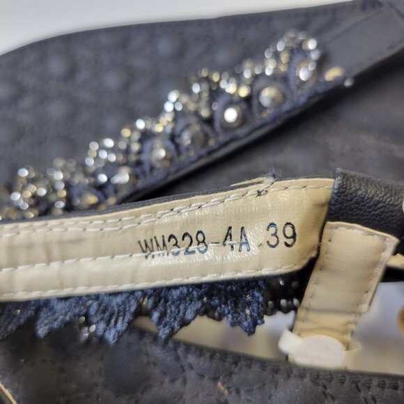 SIZE 8 Black Glitter Embellished Sandals Cushioned Flats Slippers (Size 39) - Picture 10 of 14